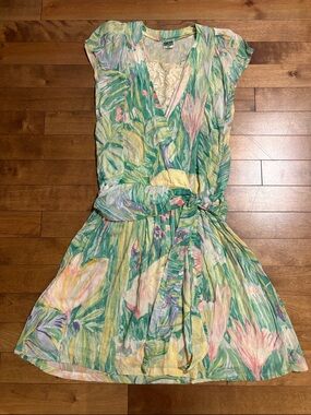 Vintage 60s Floral Watercolor Wrap Dress - Pastel Greens & Pinks | Cotton